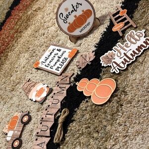 Fall Harvest Holiday Decor Set Pumpkins Gnome Truck Ladder & Easels & more NWT